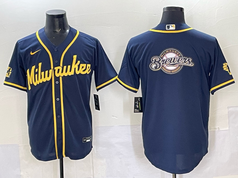Men Milwaukee Brewers Blank Blue 2025 Nike MLB Jersey style 014